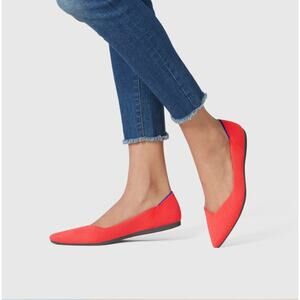 Rothy’s The Point Flats Flame Red Pointed Toe Knit Shoes New in Box Size 10